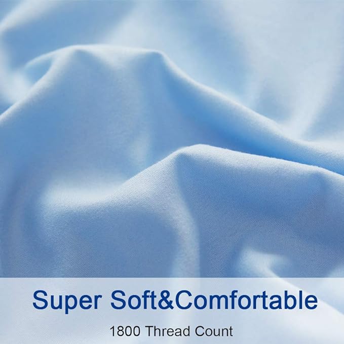 SONORO KATE Bed Sheet Set Super Soft Microfiber 1800 Thread Count Luxury Egyptian Sheets 18-Inch Deep Pocket Wrinkle and Hypoallergenic-3 Piece(Twin XL Lake Blue)