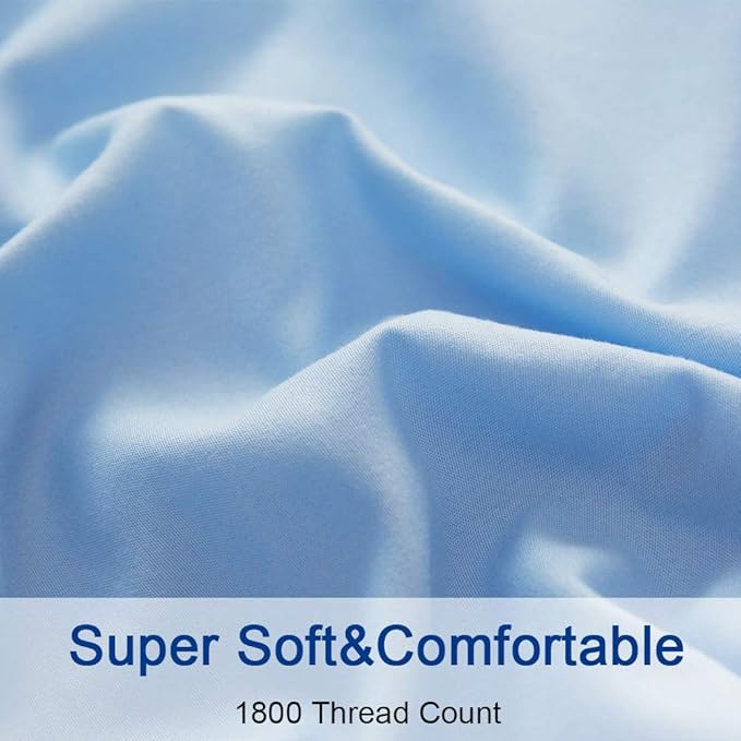SONORO KATE Bed Sheet Set Super Soft Microfiber 1800 Thread Count Luxury Egyptian Sheets 18-Inch Deep Pocket Wrinkle and Hypoallergenic-4 Piece(King Lake Blue)