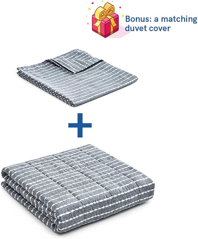 YnM Weighted Blanket, Heavy 100% Oeko-Tex Certified Cotton Material(Blue White, 80''x87'' 20lbs), Two Persons(90~160lb) Sharing Use on Queen/King Bed | A Duvet Included