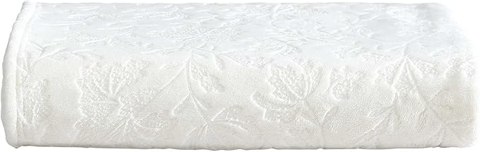 Eddie Bauer - Throw Blanket, Embossed Ultra Soft Plush Bedding, Home Decor for All Seasons, Oeko-Tex Certified (Woodblock Floral White, 50" x 70")