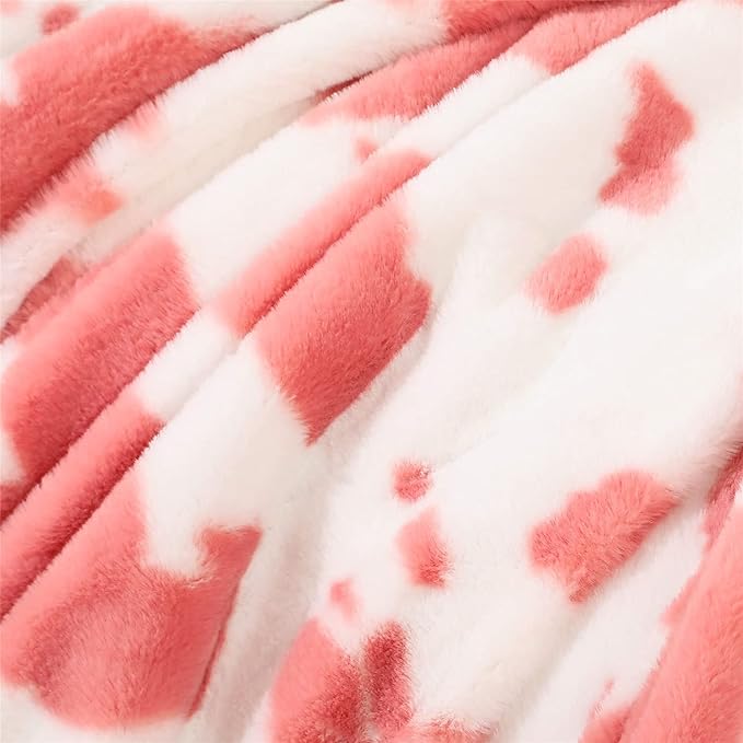 RYNGHIPY Cow Print Throw Blanket: Soft Animal Cow Bed Throws Cute Farm Flannel Fleece Throw Blankets Thick Warm Plush Blankets for Sofa Couch Cow Decor Throws (Pink, 63''x79'')