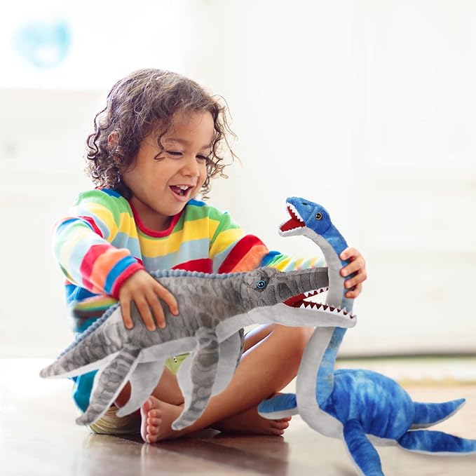 Dinosaur Plush Toy, Mosasaurus Stuffed Animal Throw Plushie Pillow Doll, Soft Grey Fluffy Friend Hugging Cushion - Present for Every Age & Occasion