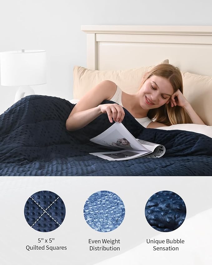 Mr. Sandman Weighted Blanket for Adults Queen, Minky Heavy Blanket for Woman,Man Sleeping/Calm, Soft and Cozy Weighted Throw Blankets, Machine Washable, 60 x 80in, 15 lbs, Navy Blue