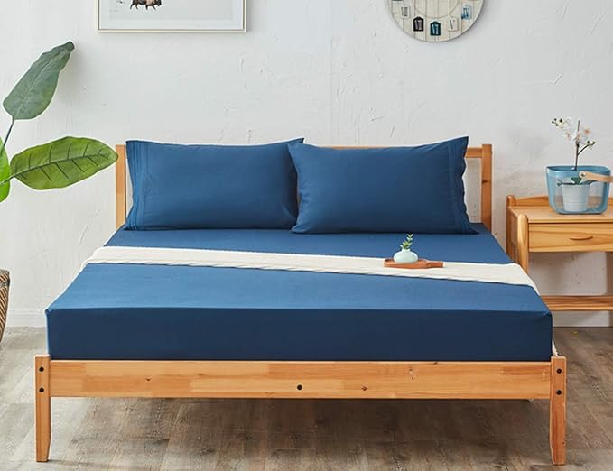 SONORO KATE Bed Sheet Set Super Soft Microfiber 1800 Thread Count Luxury Egyptian Sheets 18-Inch Deep Pocket Wrinkle and Hypoallergenic-4 Piece(California King, Navy Blue