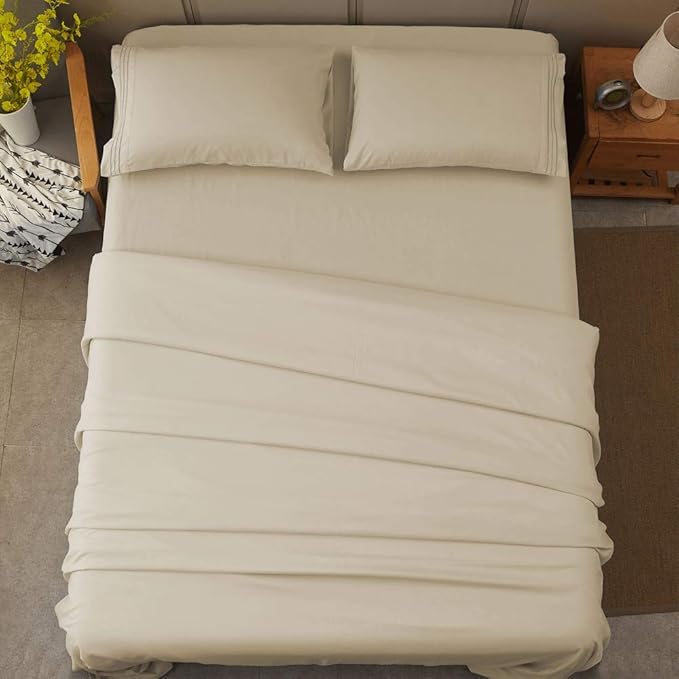 SONORO KATE Bed Sheet Set Super Soft Microfiber 1800 Thread Count Luxury Egyptian Sheets 16-Inch Deep Pocket,Wrinkle and Hypoallergenic-4 Piece (Beige, California King)