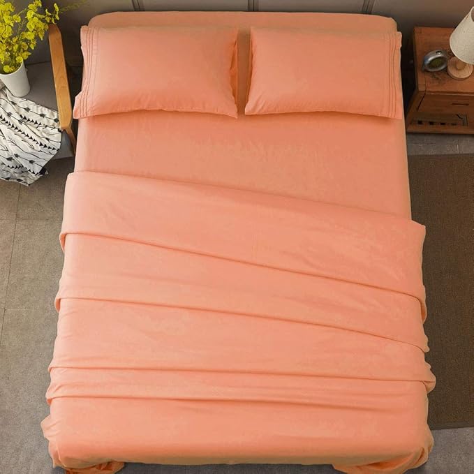 SONORO KATE Bed Sheet Set Super Soft Microfiber 1800 Thread Count Luxury Egyptian Sheets 16-Inch Deep Pocket,Wrinkle and Hypoallergenic-4 Piece (Coral, Full)