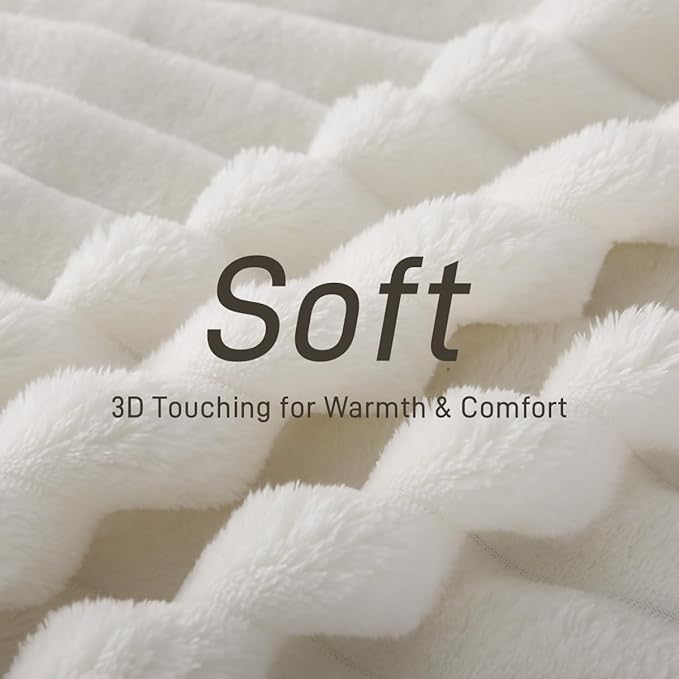 2Pcs 50"x60" Fleece Throw Blanket for Couch-350GSM Soft Cream White, Striped and Gift - Ready for Women and Men,Lightweight, Breathable and Warm, it can be Used All Year Round.