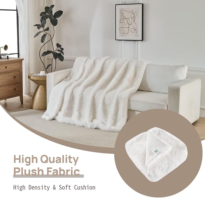 Luxury Fluffy Faux Fur Throw Blanket,Thick Fluffy Fuzzy Cozy Blanket,Plush Blankets for Couch, Sofa, Chair, Bed-Ivory White,50x60