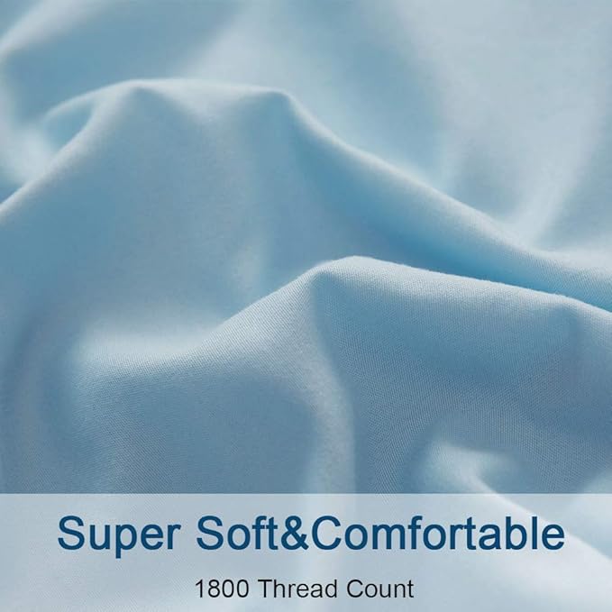 SONORO KATE Bed Sheet Set Super Soft Microfiber 1800 Thread Count Luxury Egyptian Sheets 16-Inch Deep Pocket,Wrinkle and Hypoallergenic-4 Piece (Spa Blue, King)