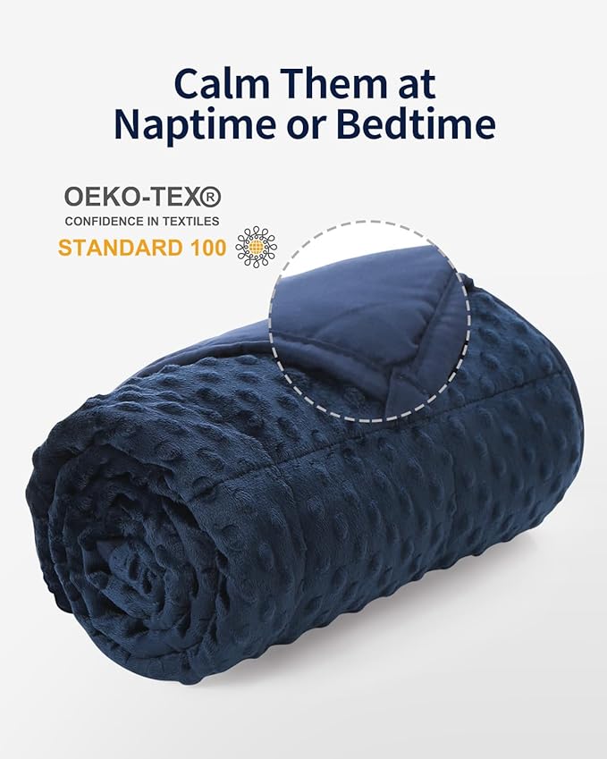 Mr. Sandman Weighted Blanket 3LBS 36 x 48 Inches, Minky Dots Heavy Blanket with Glass Beads, Soft and Cooling for School and Home, Navy Blue