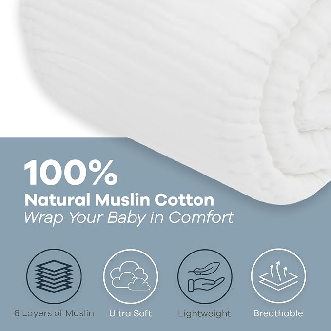 Comfy Cubs Muslin Blanket for Adults King 108" x 90" - 6 Layer Soft, Breathable & Lightweight Muslin Adult Blanket - Machine Washable & Designed in The US Bedding for All Seasons - White