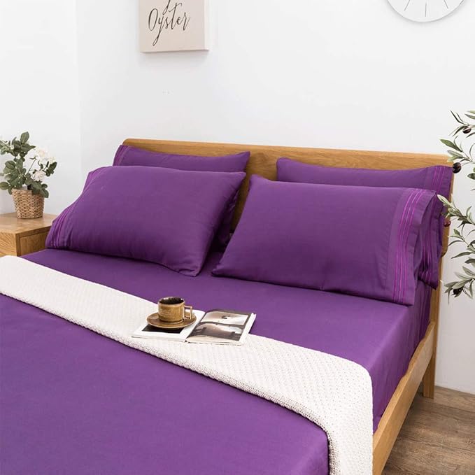 SONORO KATE Bed Sheet Set Super Soft Microfiber 1800 Thread Count Luxury Egyptian Sheets 18-Inch Deep Pocket,Wrinkle and Hypoallergenic-6 Piece (Purple, Twin XL-6 Piece)