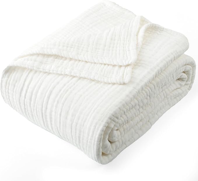Carriediosa 100% Cotton Muslin Throw Blanket 66" X 90" Twin XL Size,4-Layers Summer Gauze Throws for Bed Couch,Soft Lightweight Breathable Linen Blankets Bedspread for Adults All Season,White
