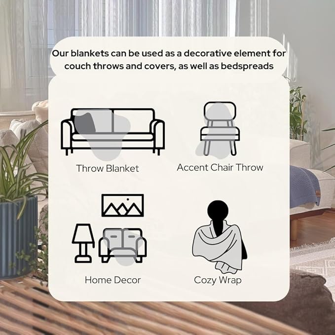 100% Organic Turkish Cotton Throw Blanket - GOTS Certified, Cozy - Perfect for Couch, Bed, and Home Decor - Boho Vintage Knit Alina (Harbor Mist, 50x60)