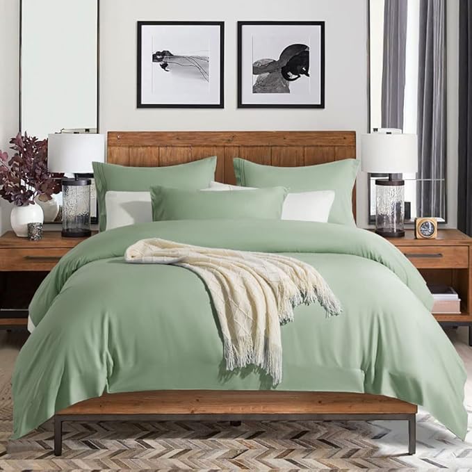 SONORO KATE Bed Sheet Set Super Soft Microfiber 1800 Thread Count Luxury Egyptian Sheets 16-Inch Deep Pocket,Wrinkle and Hypoallergenic-4 Piece (Sage, Queen)