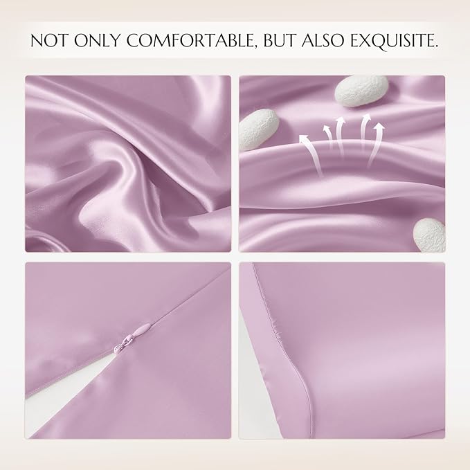 THXSILK 19 Momme 100% Mulberry Silk Pillowcase for Contour Memory Foam Pillow, Contour Pillow Case Cover, Cervical Pillow Case, Pack of 1(Light Purple, 20"x12"x3.9"/2.7")