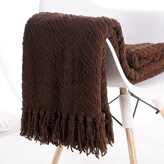 BATTILO HOME Dark Brown Throw Blanket for Couch, Knitted Brown Throw 50'' x 60'', Super Soft Cozy Warm Chocolate Throw for Living Room Chair Couch Bed Sofa Bedroom Home Decor