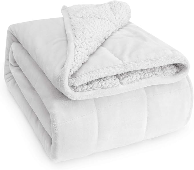 Wemore Sherpa Fleece Weighted Blanket for Adult,20 lbs Dual Sided Cozy Fluffy Heavy Blanket,Ultra Fuzzy Throw Blanket with Soft Plush Flannel Top,60 x 80 inches White on Both Sides