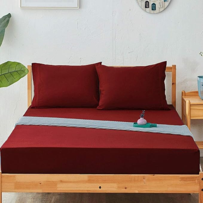 SONORO KATE Bed Sheet Set Super Soft Microfiber 1800 Thread Count Luxury Egyptian Sheets 16-Inch Deep Pocket,Wrinkle and Hypoallergenic-4 Piece (Burgundy, California King)