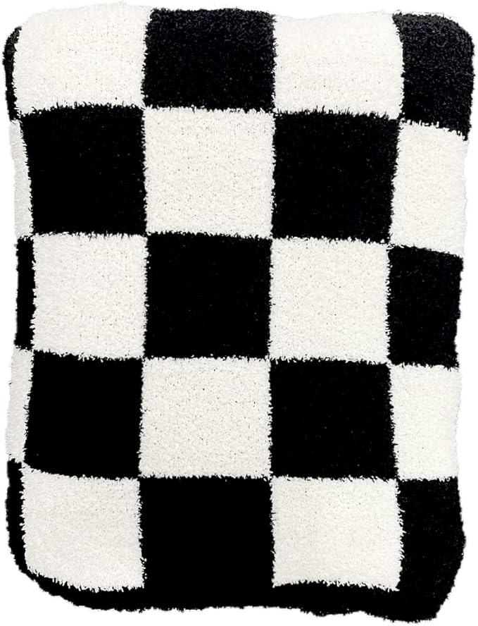 Super Soft Luxurious Warm Checkered Throw Blanket - Reversible for Couch, Bed, Sofa - 50x60 Inches - Black and White Pattern