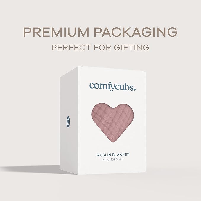 Comfy Cubs Muslin Blanket for Adults King 108" x 90" - 6 Layer Soft, Breathable & Lightweight Muslin Adult Blanket - Machine Washable & Designed in The US Bedding for All Seasons - Mauve