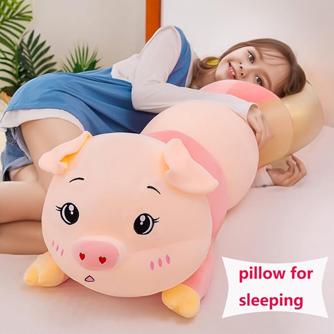 Pig Plush Toy 23.6 Inch/60 Cm Soft Washable Giant Stuffed Animal Pig Soft Dolls Sleeping Hugging Pillow Gifts for Kids Christmas Birthday (Pink Pig 60 Cm)