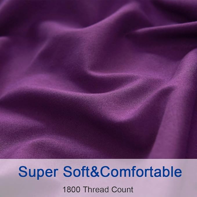 SONORO KATE Bed Sheet Set Super Soft Microfiber 1800 Thread Count Luxury Egyptian Sheets 18-Inch Deep Pocket Wrinkle and Hypoallergenic-4 Piece(California King Purple)