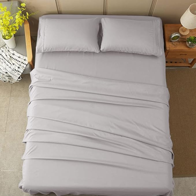 SONORO KATE Bed Sheet Set Super Soft Microfiber 1800 Thread Count Luxury Egyptian Sheets 18-Inch Deep Pocket Wrinkle and Hypoallergenic-3 Piece(Twin XL Grey)