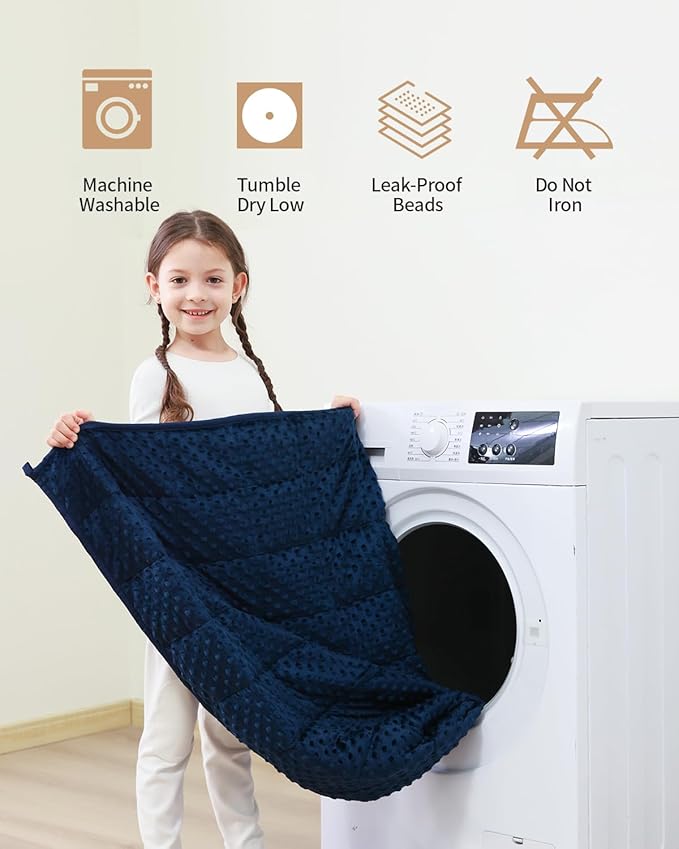 Mr. Sandman Weighted Blanket 7LBS 41 x 60 Inches, Minky Dots Heavy Blanket with Glass Beads, Soft and Cooling for School and Home, Navy Blue