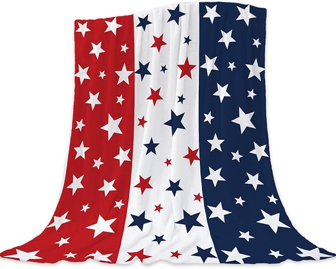 Neatee Living Patriotic Throw Blanket King Size 4th of July Memorial Day Fourth of July American Freedom Veteran Blanket Bed Red White Blue Stars Soft Fleece Blanket Home Decorations 90x108
