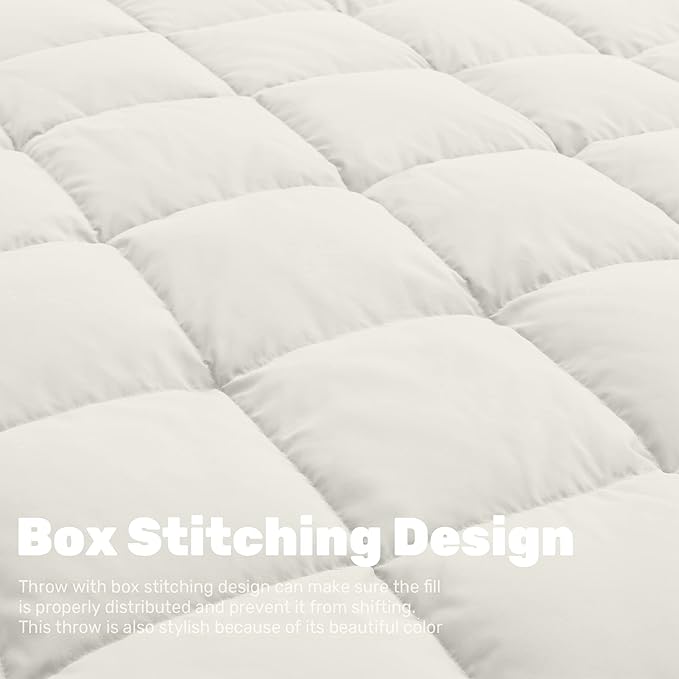 Soft Lightweight Down Blanket for Bed Sofa Couch Indoor and Outdoor Use, Warm and Fluffy Throw Blanket, White, Queen Size (90"X88")