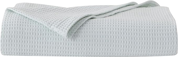 100% Cotton Waffle Weave Throw Blanket - Pale Blue Waffle Weave Lightweight Summer Throw Blanket - 50x60in Prewashed Breathable, Woven Throw for Couch, Bed or Office (Pale Blue)