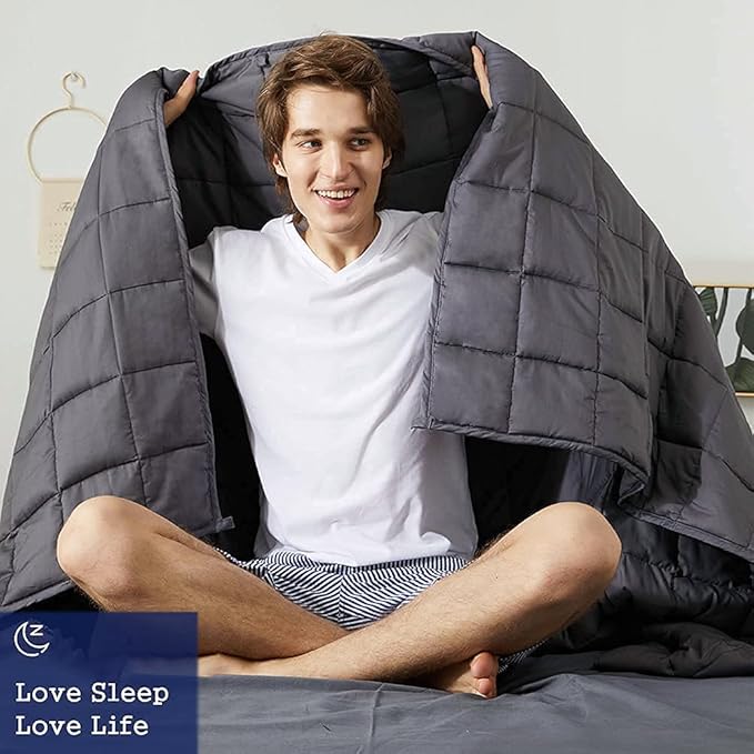 ZonLi Weighted Blanket (80"x87", 25lbs, Grey), King Size Weighted Blanket for Adults, 100% Polyester Material with Glass Beads