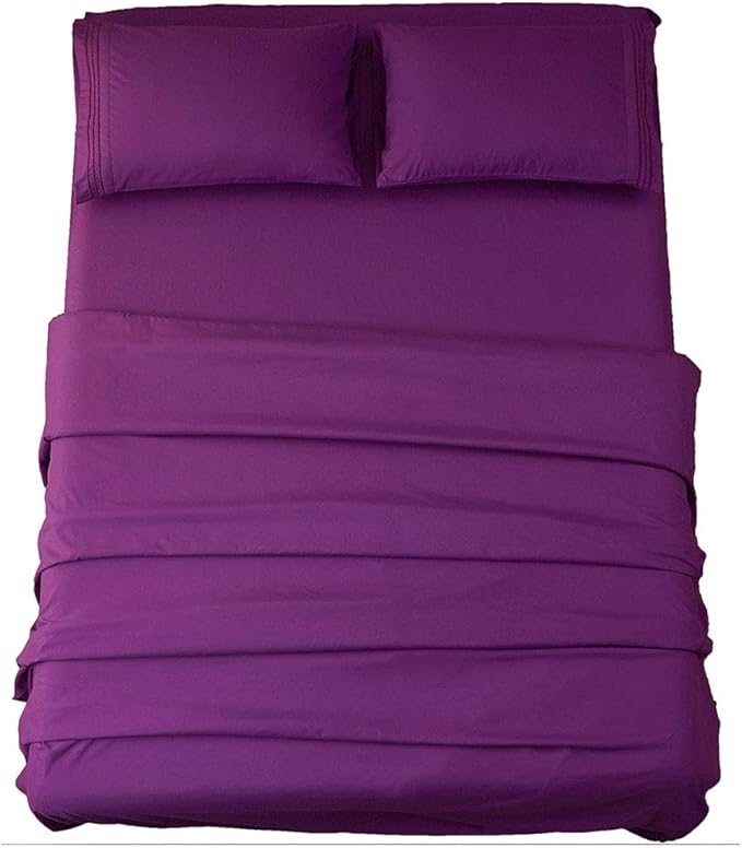 SONORO KATE Bed Sheet Set Super Soft Microfiber 1800 Thread Count Luxury Egyptian Sheets 18-Inch Deep Pocket Wrinkle and Hypoallergenic-4 Piece(California King Purple)