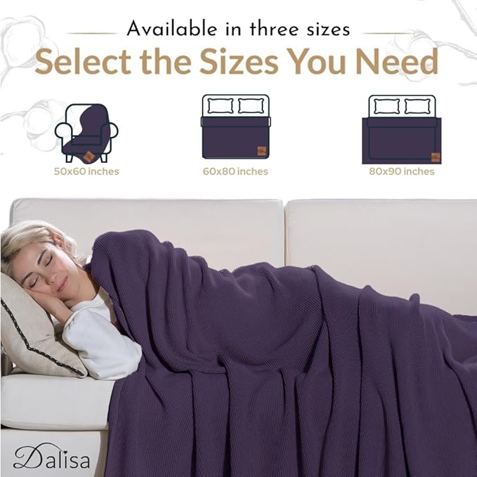 100% Organic Turkish Cotton Throw Blanket - GOTS Certified, Cozy - Perfect for Couch, Bed, and Home Decor - Boho Vintage Knit Alina (Sweet Grape, 60x80)