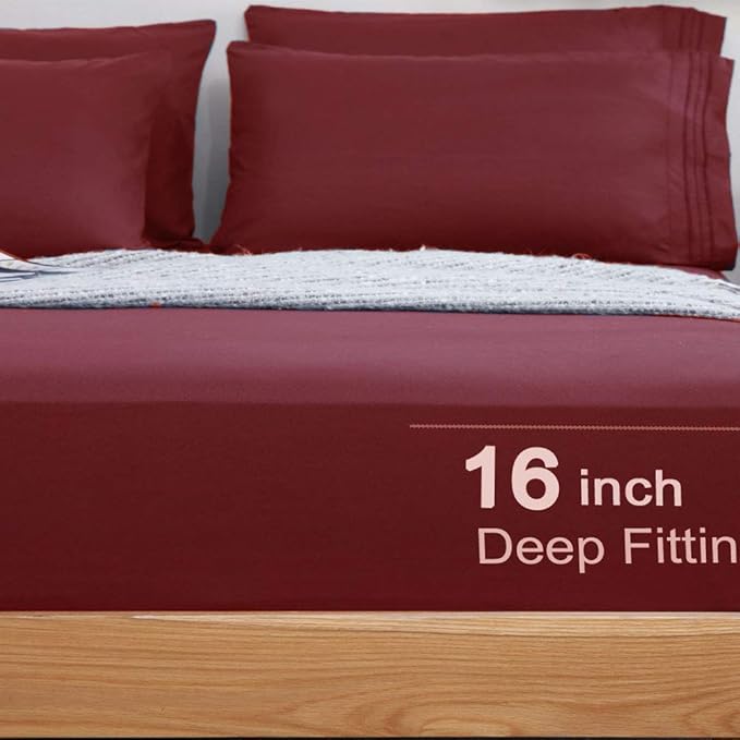 SONORO KATE Bed Sheet Set Super Soft Microfiber 1800 Thread Count Luxury Egyptian Sheets 18-Inch Deep Pocket,Wrinkle and Hypoallergenic-6 Piece (Burgundy, Twin XL-6 Piece)