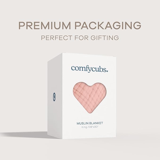Comfy Cubs Muslin Blanket for Adults King 108" x 90" - 6 Layer Soft, Breathable & Lightweight Muslin Adult Blanket - Machine Washable & Designed in The US Bedding for All Seasons - Lace Pink