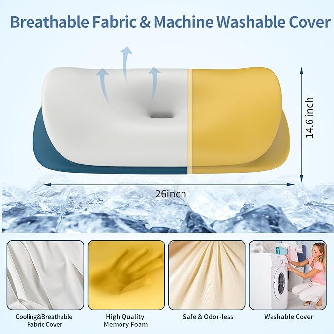Cervical Neck Pillow for Pain Relief - Ergonomic Memory Foam Contour Pillows for Side, Back & Stomach Sleepers, Cervical Pillow for Neck Support Sleeping with Breathable Cover