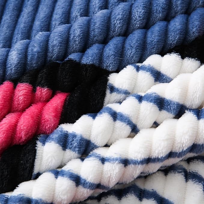 PU MEI Sherpa Blanket Fleece Throw Blanket Twin Plaid Thick Bed Blanket, Soft Warm Cozy Throw Blanket, 60”*80” Zabra-Navy Pink
