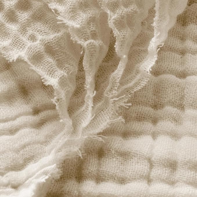 Carriediosa 100% Cotton Muslin Throw Blanket 90" X 90" Queen Size,4-Layers Summer Gauze Throws for Bed Couch,Soft Lightweight Breathable Linen Blankets Bedspread for Adults All Season,Khaki