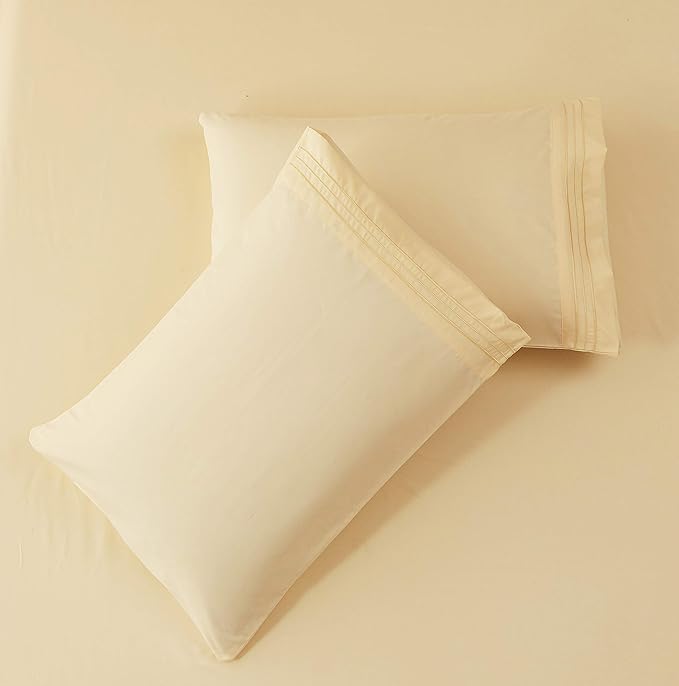 SONORO KATE Bed Sheet Set Super Soft Microfiber 1800 Thread Count Luxury Egyptian Sheets 18-Inch Deep Pocket Wrinkle and Hypoallergenic-4 Piece(King Ivory)