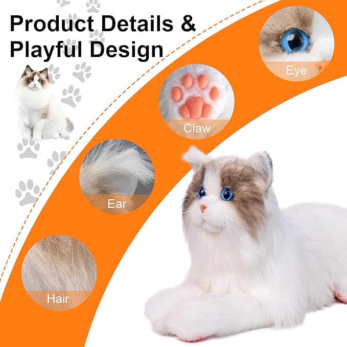 Chongker Stuffed Animals Handmade Realistic Cat Plush Toy Companion Pet for Elderly Adults Women Kids Cat Lover Surprise Gifts for Anniversary Birthday,Ragdoll Cat