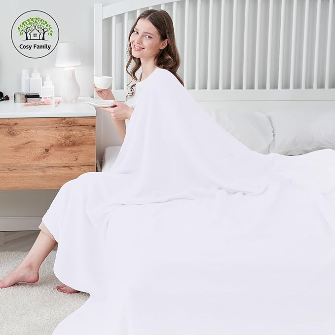 Cosy Family 100% Cotton Muslin Bed Blanket - Breathable & Lightweight, 55x80 Inches, White
