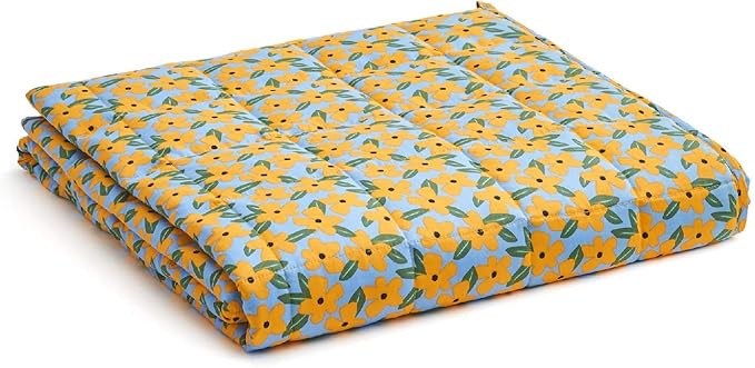 YnM Weighted Blanke, Heavy 100% Oeko-Tex Certified Cotton Material with Premium Glass Beads (Yellow Flower,60''x80'' 20lbs), Suit for One Person(~140lb) Use on Queen/King Bed