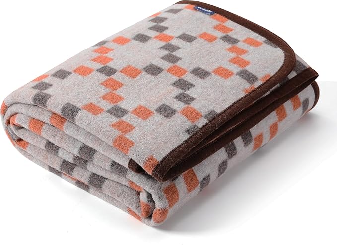 ACUSHLA Merino Wool Blanket - Soft Warm Thick Washable Large Throw Blanket for Camping Bed Couch Outdoor Travel All Weather, Mosaic Plaid Grey 79X63