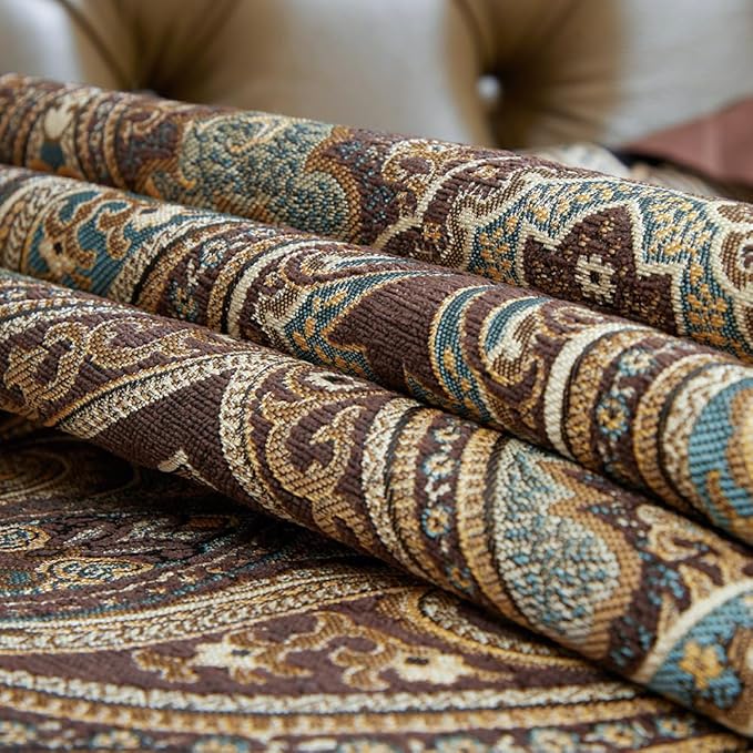 Luxury Vintage Design Table Runners 72 inches Long Embroidery Jacquard Fabric with Multi-Tassels Table Runners for Dining Room Dresser Wedding Holiday Party Fireplace Decorations (Coffee, 12X72inch)