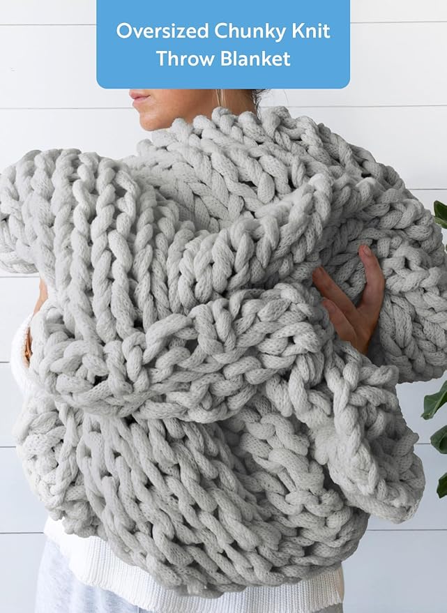 Linen Market Beddings Oversized Chunky Knit Throw Blanket Acrylic Hypoallergenic - 47'' x 59'' Cozy Home Accent for Snuggling, Lounging, and Stylish Décor (Light Gray)