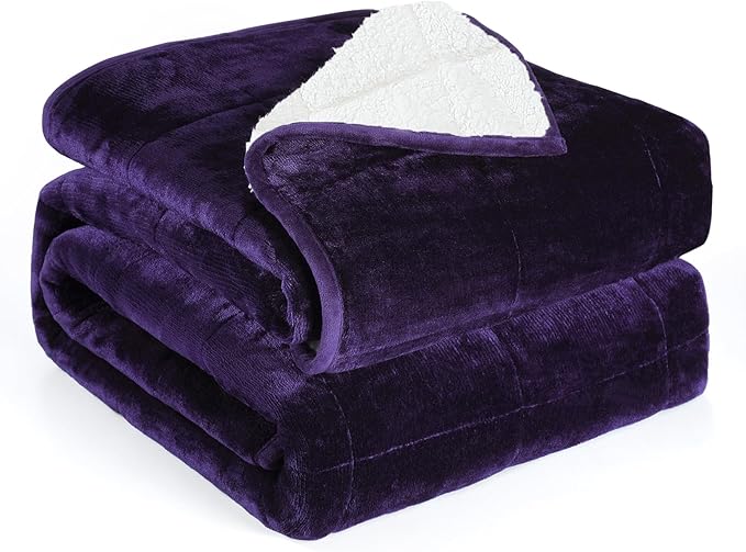 Alomidds Weighted Blanket Twin Size 15lbs 48x72 inches, Sherpa Weighted Blankets for Adults,Fluffy Warm Sherpa & Cozy Soft Flannel Snuggle Thick Heavy Blanket Great for Relaxing, Purple