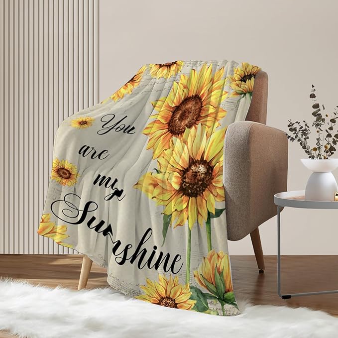 Neatee Living Sunflower Decorative Throw Blanket Twin Size Spring Summer Floral Blanket for Couch Sofa Bed Soft Cozy Fleece Blankets Yellow Flower Home Decoration Blanket Gift for Women 60x80