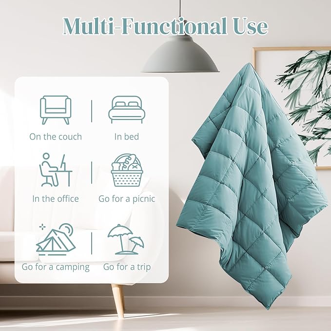 Down Throw Blankets for Couch 50x70 Down Blanket for Indoor and Outdoor Throw Blanket use Soft Lightweight Throw Blanket Turquoise